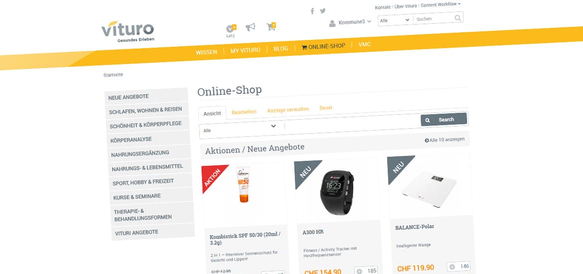 Screenshot Vituro Online-Shop